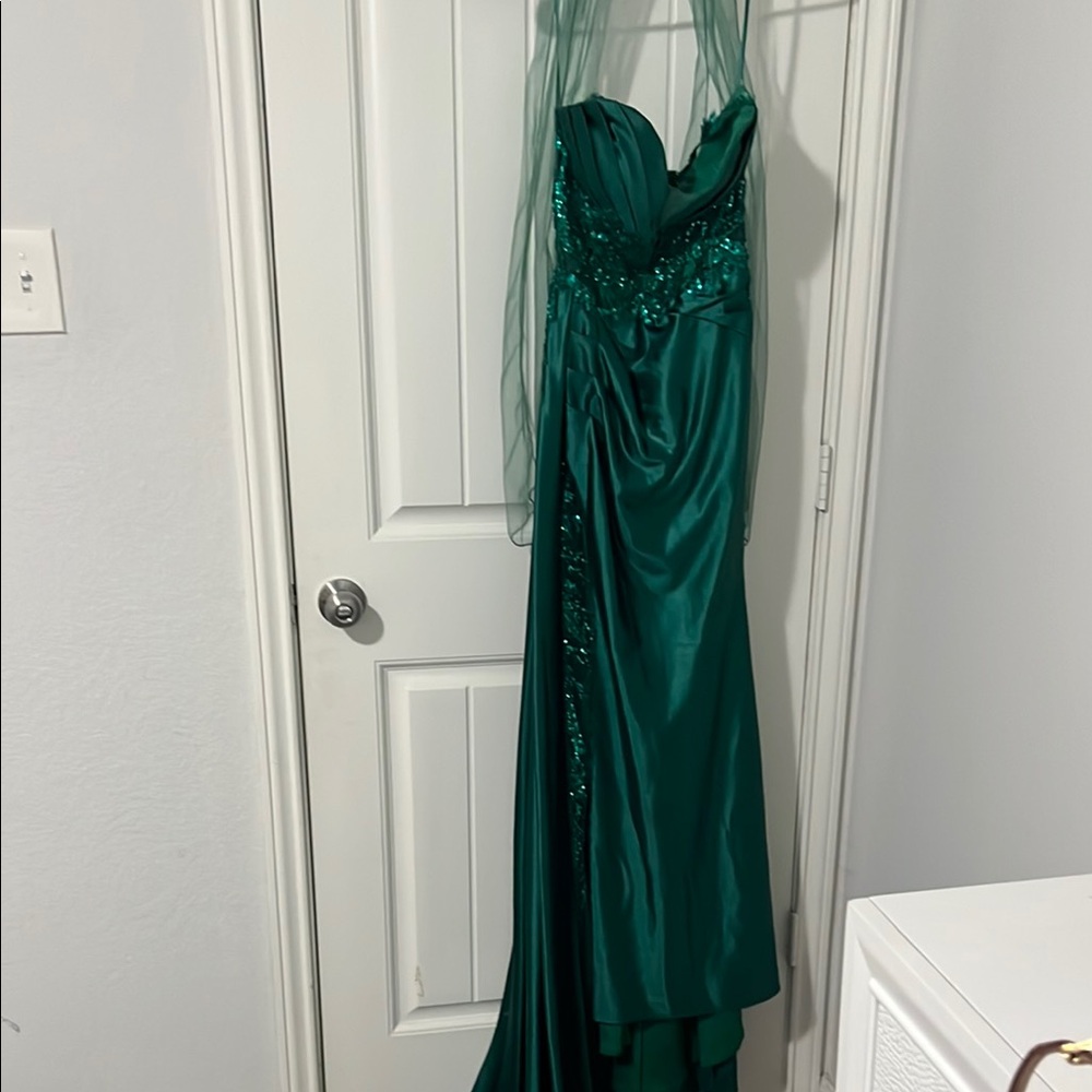 Emerald Green Prom Gown. Worn Twice. Has stains in axillary area from deodorant.